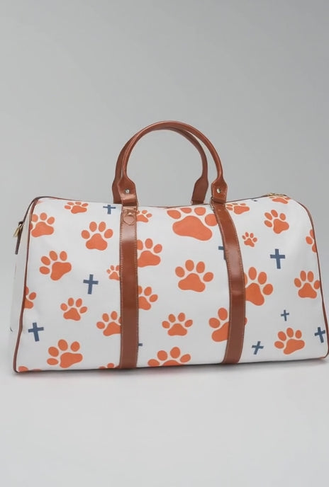 Waterproof Travel Bag — Paw Print & Floral Weekender Duffel