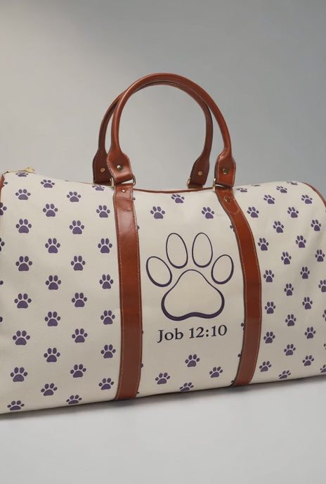 Pet Paw Scripture Duffle Bag – Job 12:10 Waterproof Travel Bag