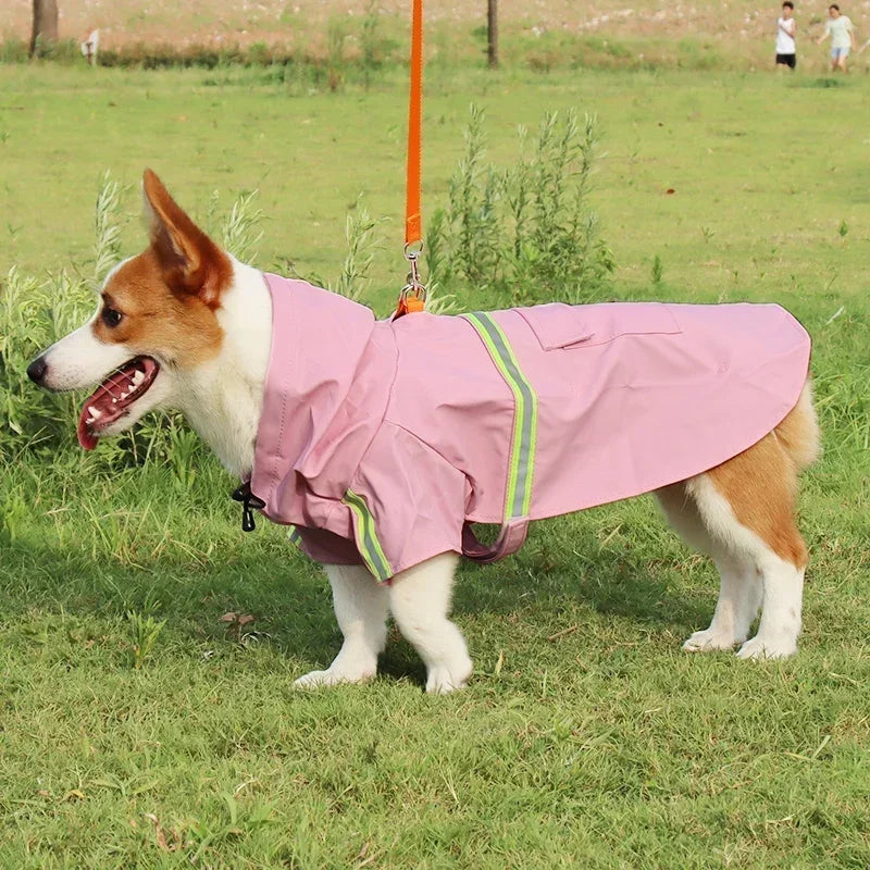 Waterproof hooded rain jackets for medium to large dogs.