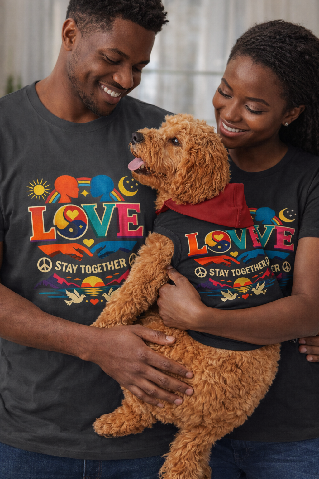 Love Together Retro Graphic T-Shirt — Colorful Peace & Unity Tee