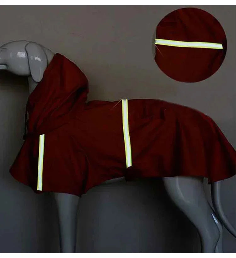 Waterproof hooded rain jackets for medium to large dogs.