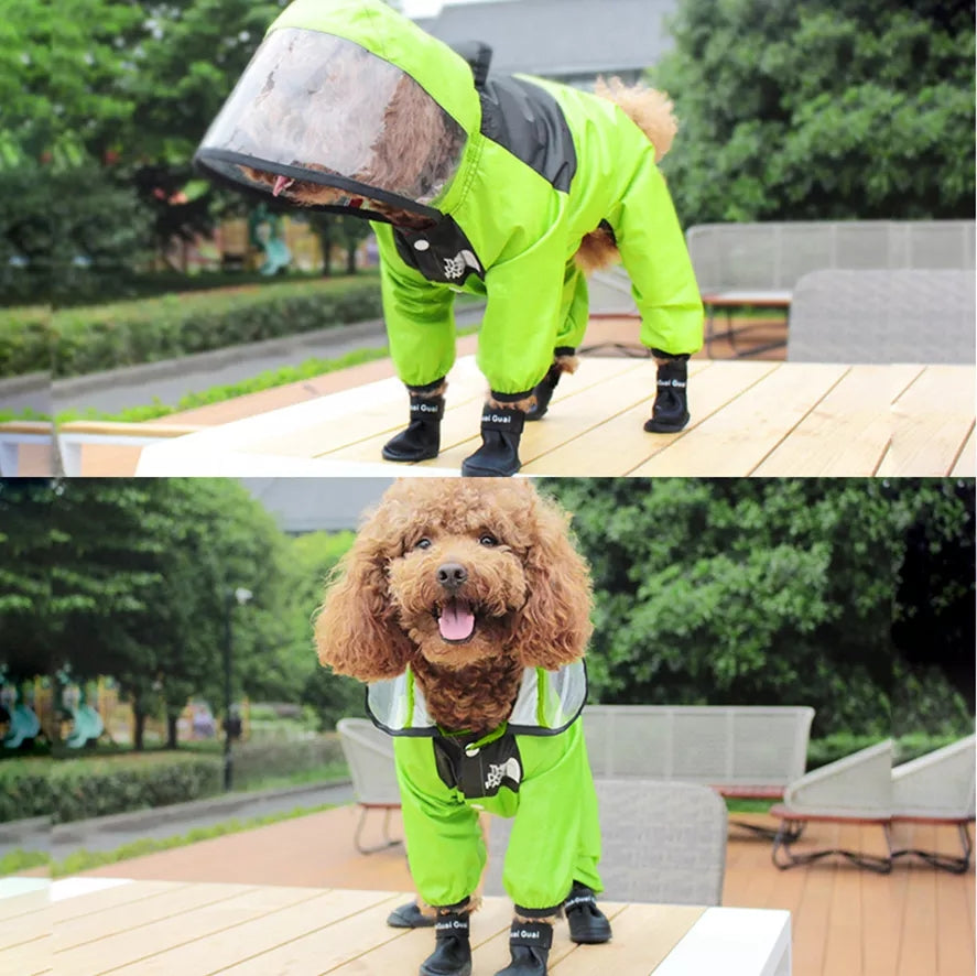 Pet raincoat transparent hood, water resistent jumpsuit